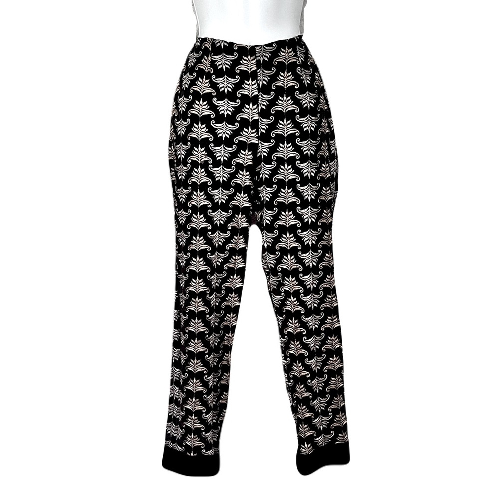 Frances Valentine Black Velvet Gold & Silver Filigree Embroidered Pants, Size 6
